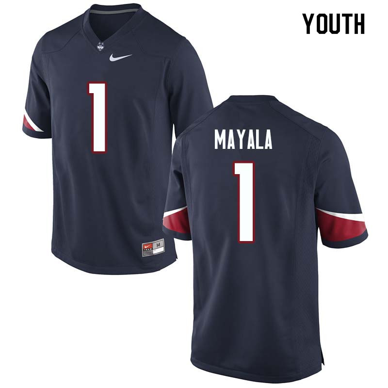 Youth #1 Hergy Mayala Uconn Huskies College Football Jerseys Sale-Navy - Click Image to Close